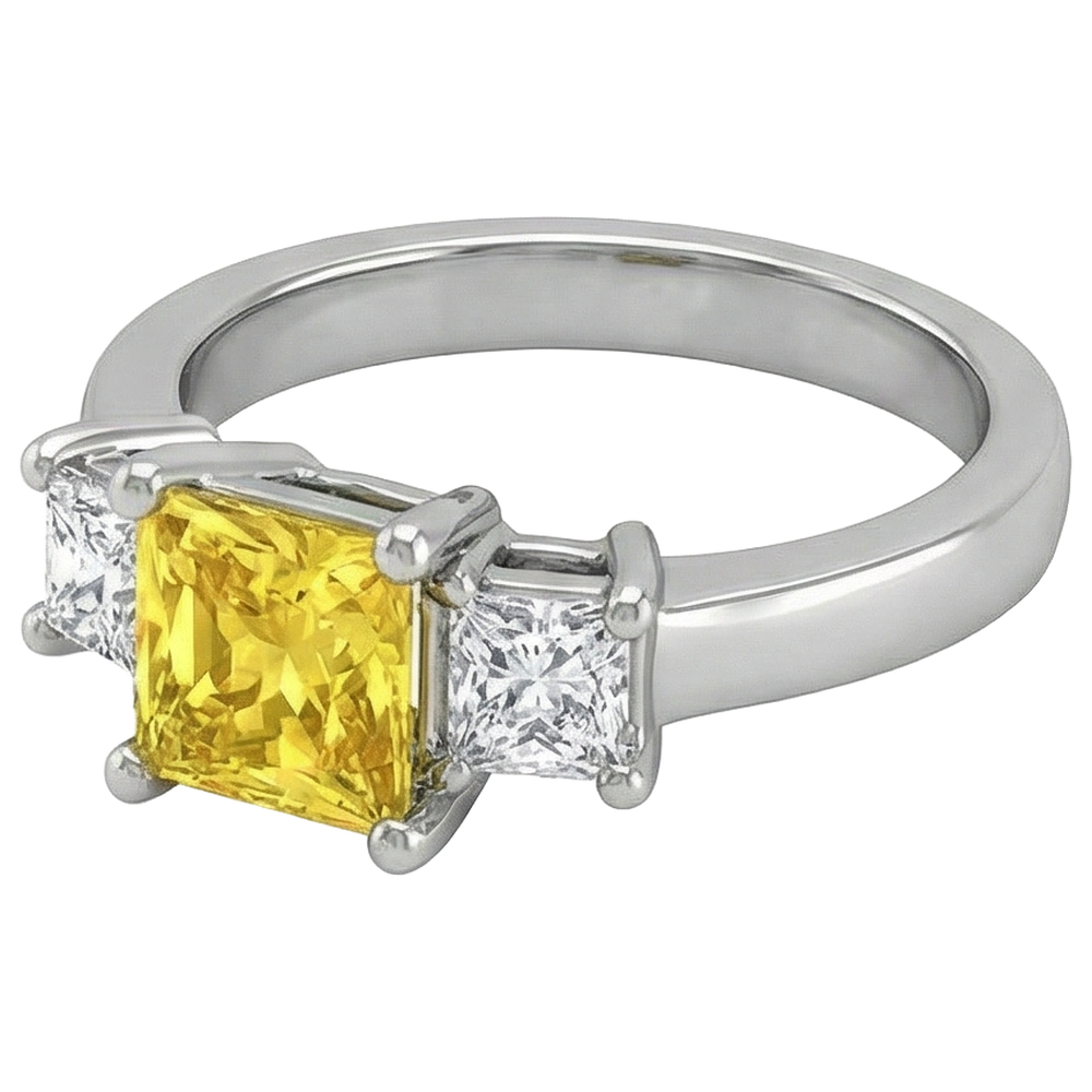 Prinzessin Diamant Gelber Saphir Ring 5 Karat 3 Steine Weißgold 14K