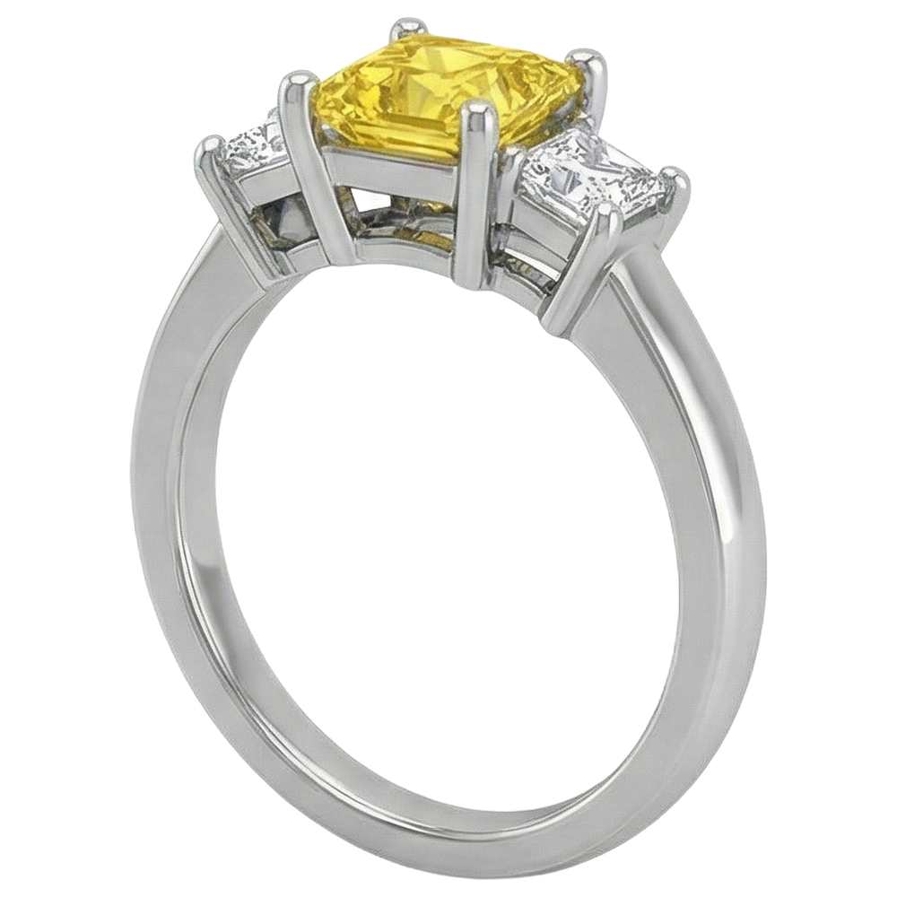 Prinzessin Diamant Gelber Saphir Ring 5 Karat 3 Steine Weißgold 14K