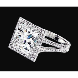 Prinzessin Center Natürliche Diamant Doppelreihiger Halo Ring 2.55 Karat Weißgold 14K