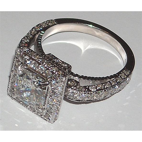 Prinzessin Echt DiamantVerlobungsring 5,25 Karat Pave Fassung Neu