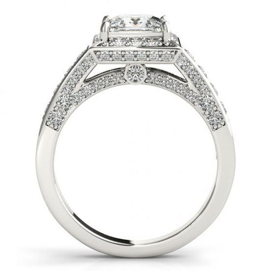 Prinzessin Halo Runder Echt Diamantschliff Verlobungsring 1,75 Karat WG 14K