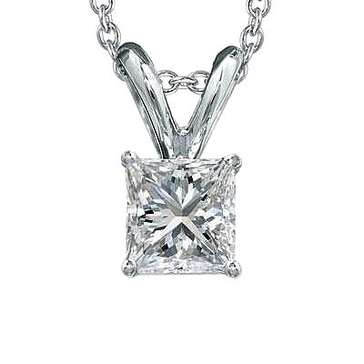 Prinzessin Natürliche DiamantSolitaire Halskette Anhänger 1 Karat Weißgold 14K