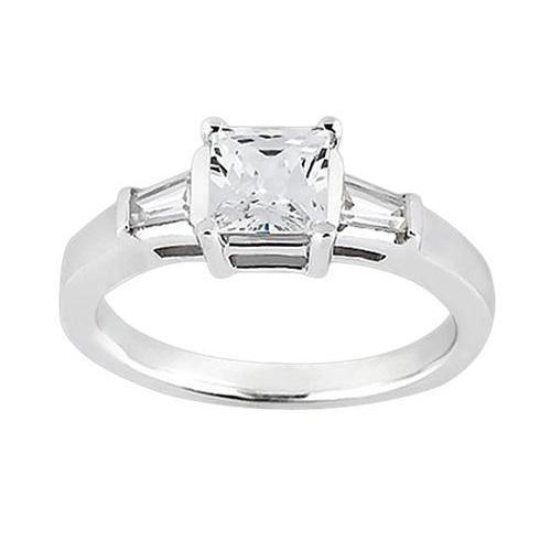 Prinzessin & Baguette 1,20 Karat Natürliche Diamant-Drei-Steine-Ring Weißgold 14K