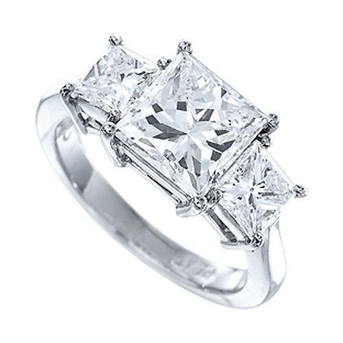 Prinzessin Schnitt Damen Drei Steine Ring Echt Aus der Erde Abgebauter Natürlicher Diamant 14K Weiß Gold 2,50 Ct