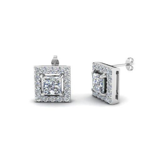 Prinzessin und Rundschliff 1,80 Ct. Echt Diamanten Ohrstecker Halo Ohrringe