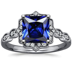 Vintage Blauer Saphir Schmuck 5 Karat – 14K Weißgold