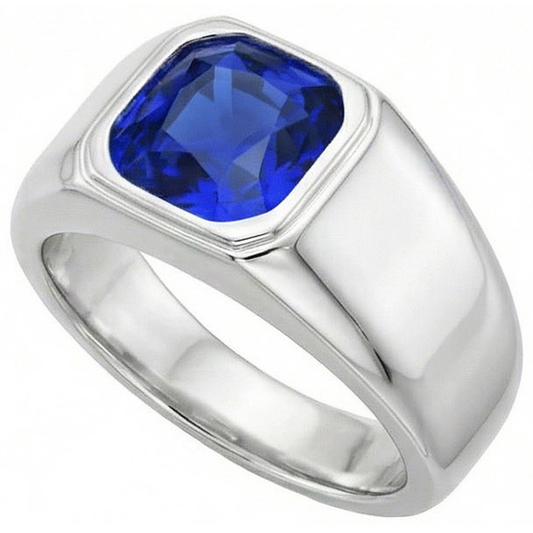 Radiant Solitaire Herrenring Gold Ceylon Saphir Dicker Schaft 1 Karat