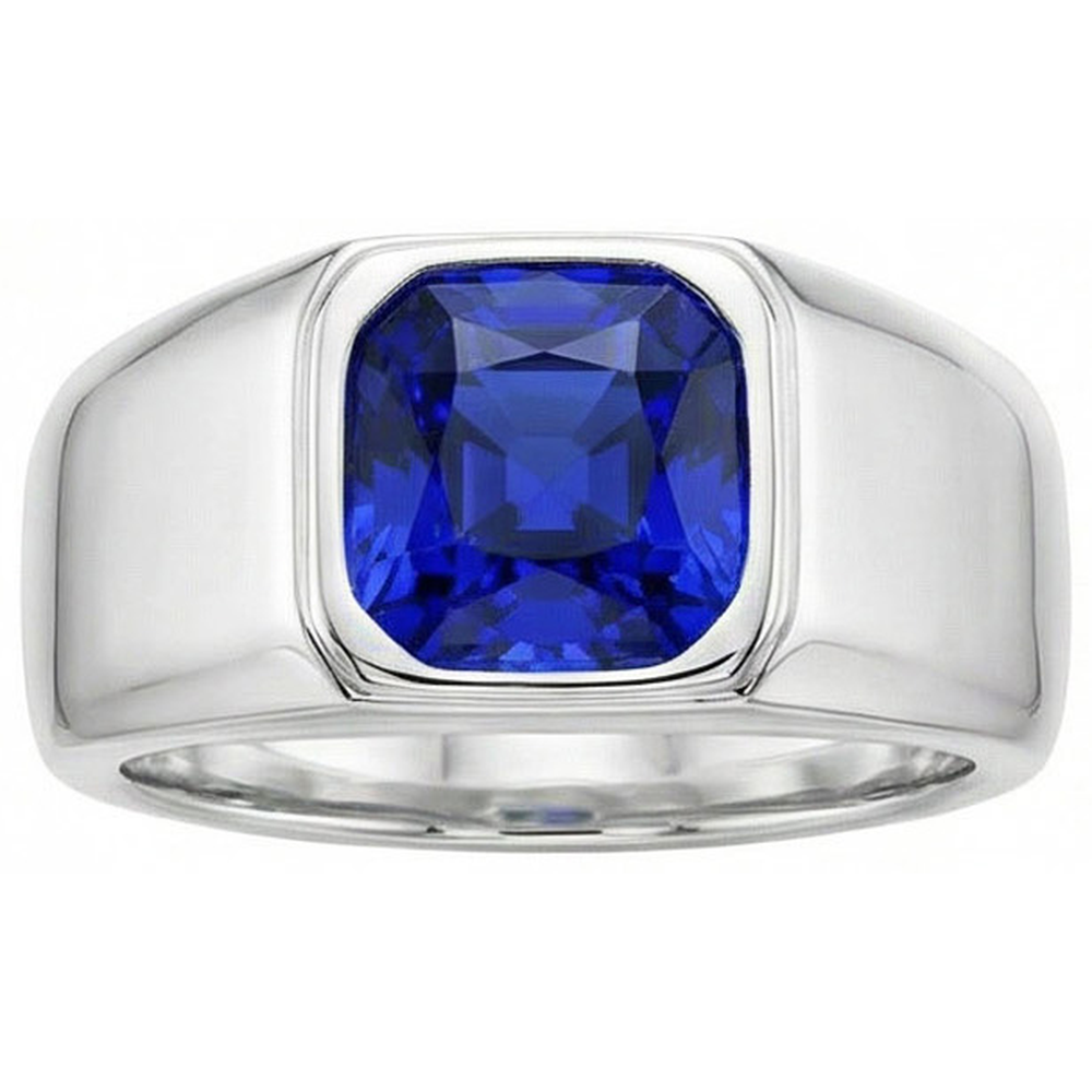 Radiant Solitaire Herrenring Gold Ceylon Saphir Dicker Schaft 1 Karat