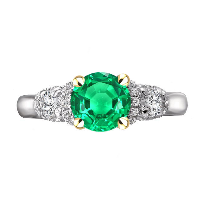Smaragd Brillantschliff Edelstein-Ring in Zweifarbiges 14K Gold – Hauptansicht