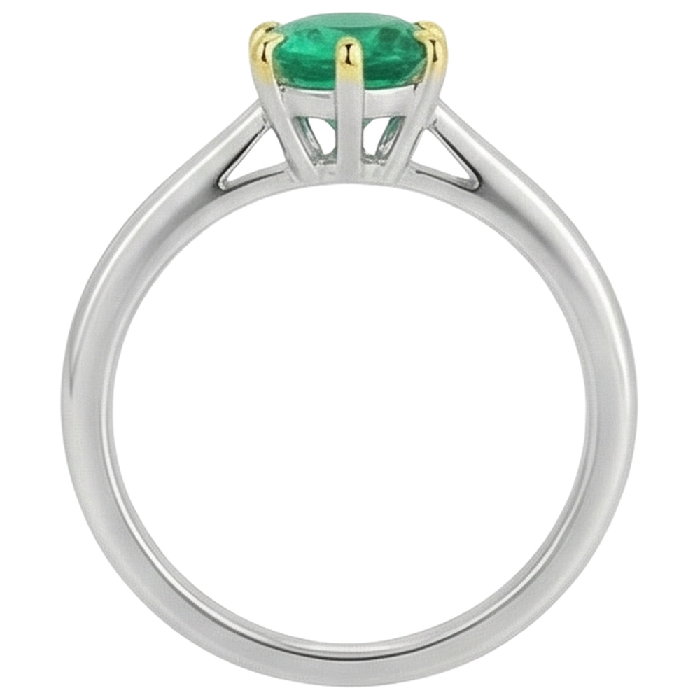 Rund-Brillant Kolumbianischer Smaragd Ring in Zweifarbiges 14K Gold – Rückansicht