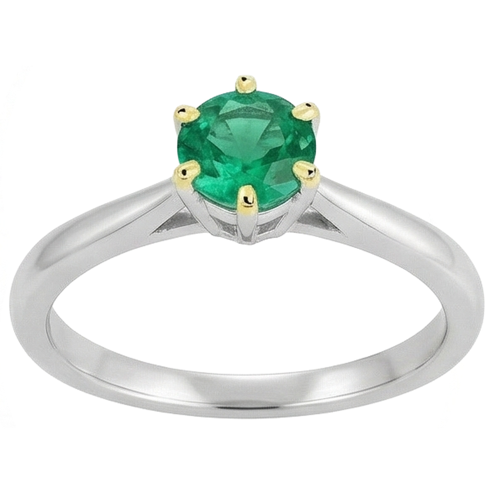 Kolumbianischer Smaragd Rund-Brillant Schmuckstein-Ring in Zweifarbiges 14K Gold – Schrägansicht