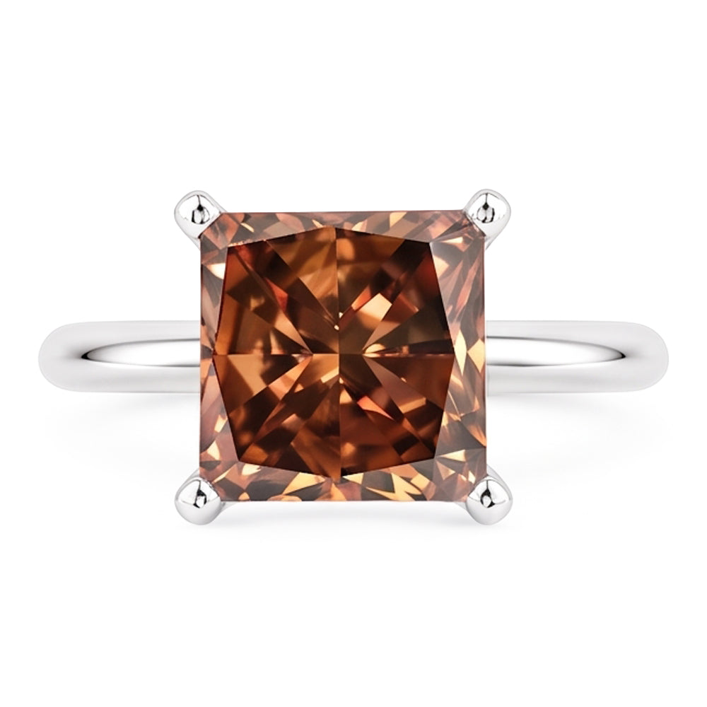 Riesiger Champagner-Edelstein-Verlobungsring mit 3 Kt Diamant im Radiant Cut