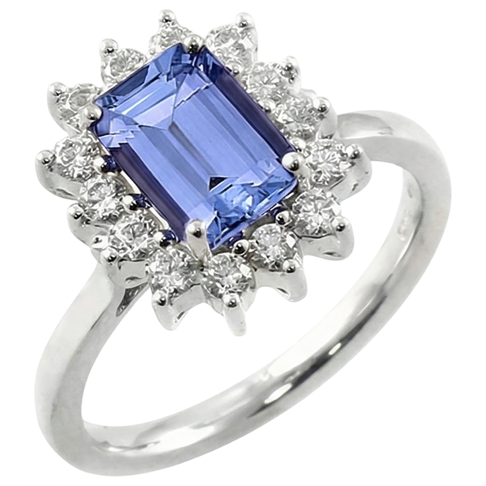 Ring aus 14 Karat 7 Karat Tansanit und Diamanten aus Weißgold Neu