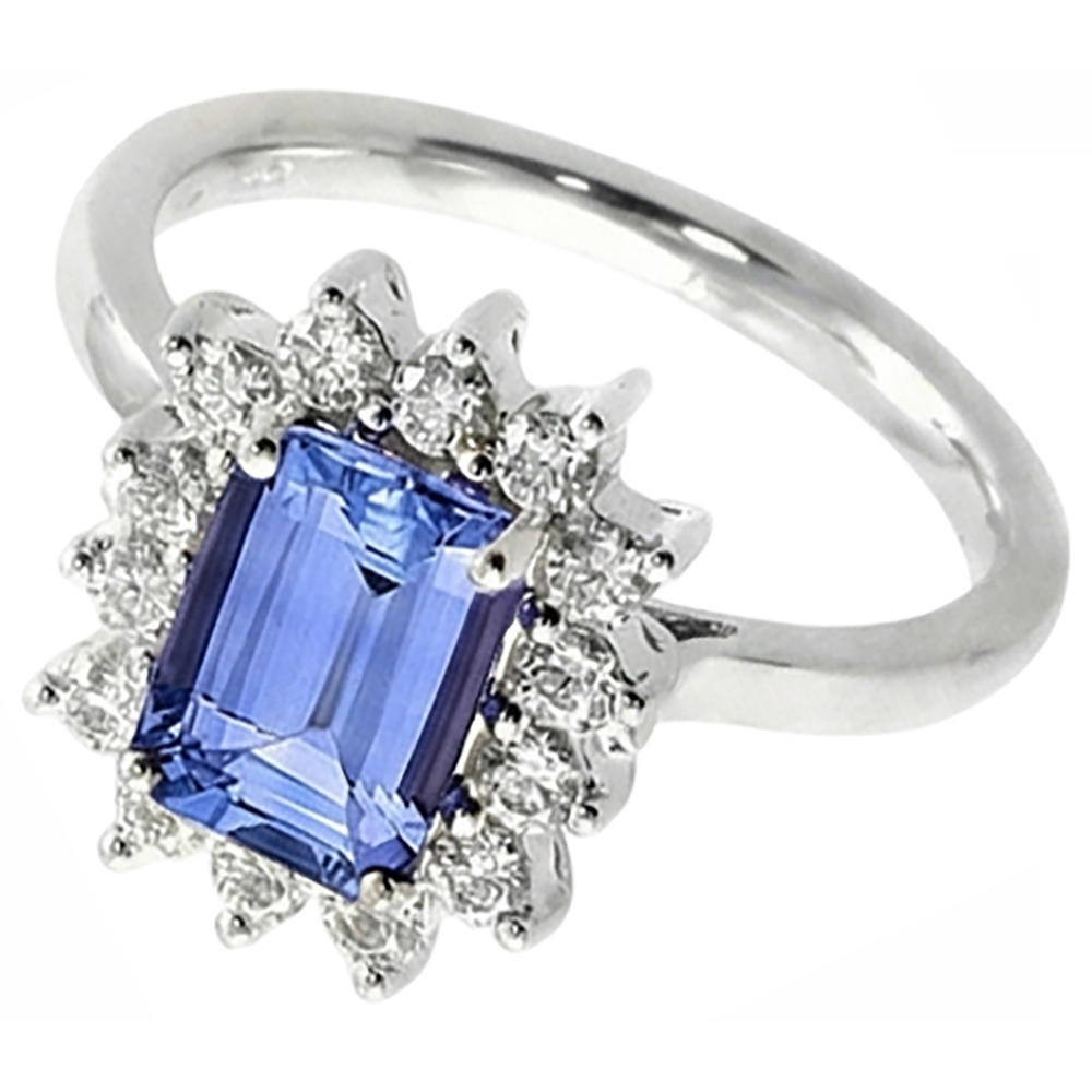 Ring aus 14 Karat 7 Karat Tansanit und Diamanten aus Weißgold Neu