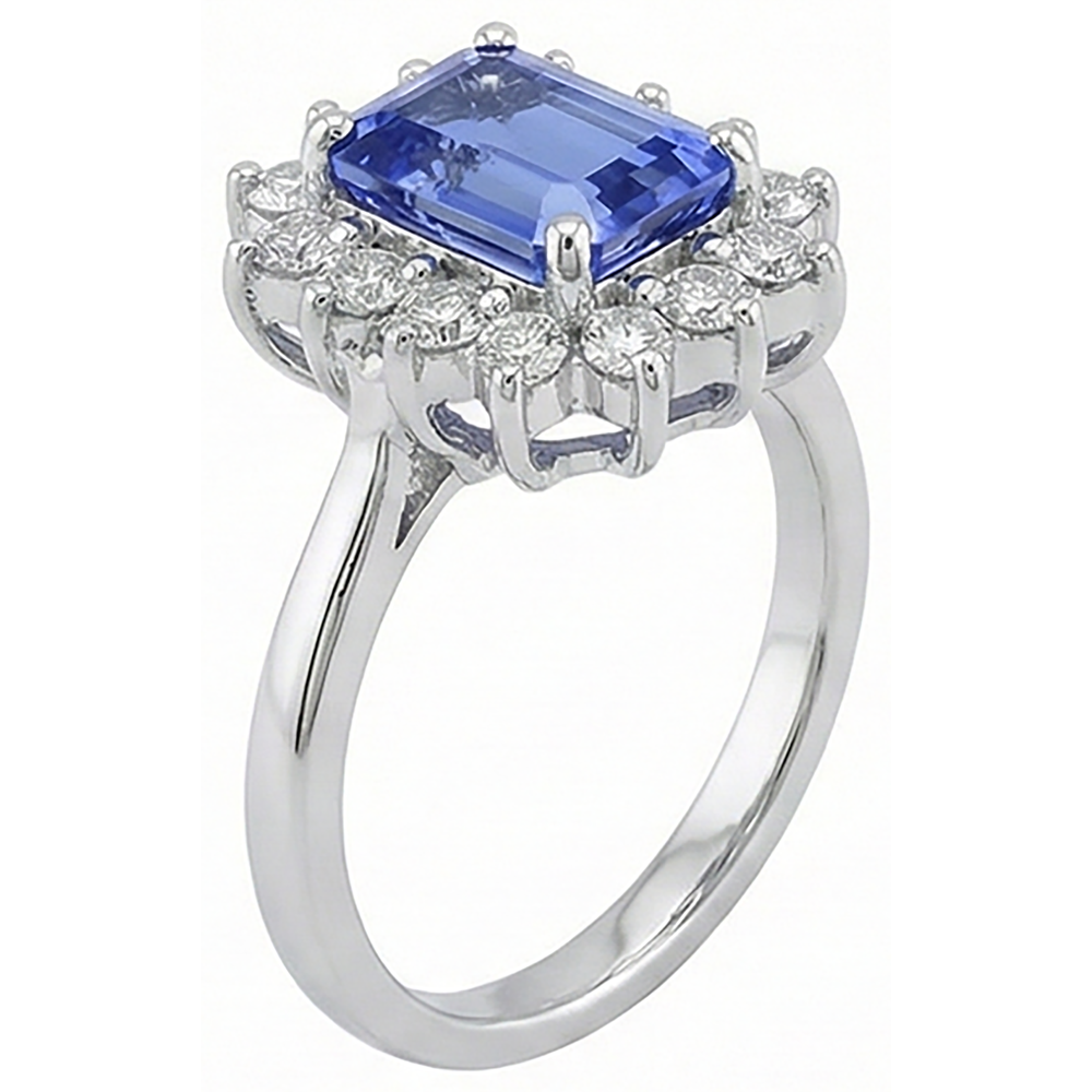 Ring aus 14 Karat 7 Karat Tansanit und Diamanten aus Weißgold Neu
