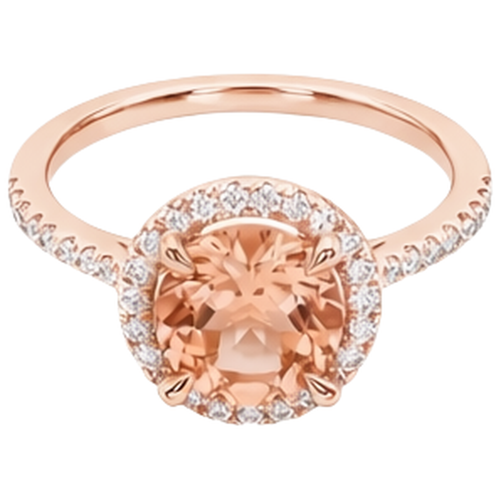Ring aus 14 Karat 9 Karat Rotgold mit Morganit und Diamanten im Rundschliff Neu