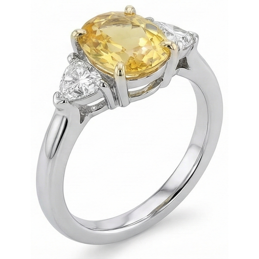 Ring aus 14 Karat Weißgold mit ovalem gelbem Saphir und Trillionen Diamanten, 4 Karat