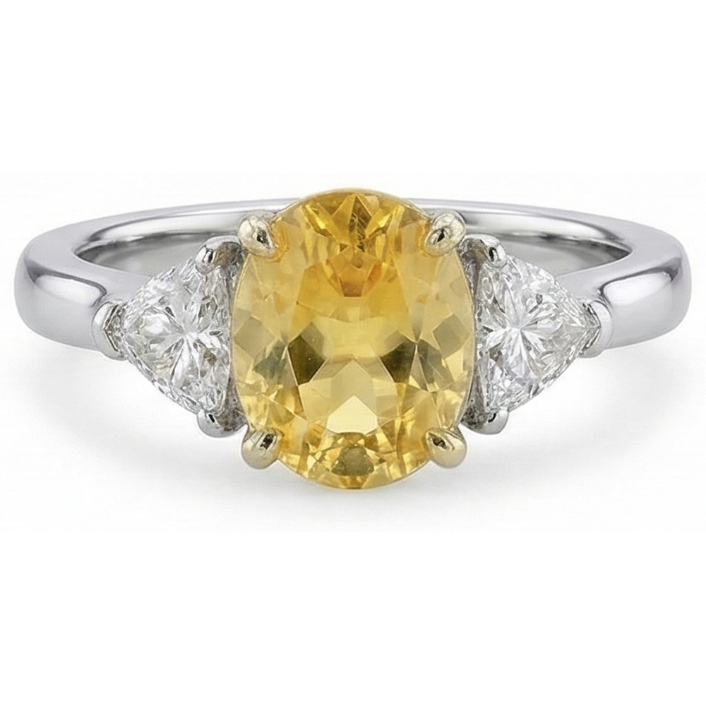 Ring aus 14 Karat Weißgold mit ovalem gelbem Saphir und Trillionen Diamanten, 4 Karat