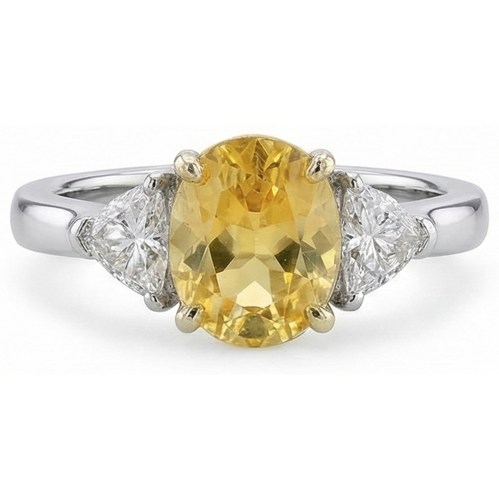 Ring aus 14 Karat Weißgold mit ovalem gelbem Saphir und Trillionen Diamanten, 4 Karat