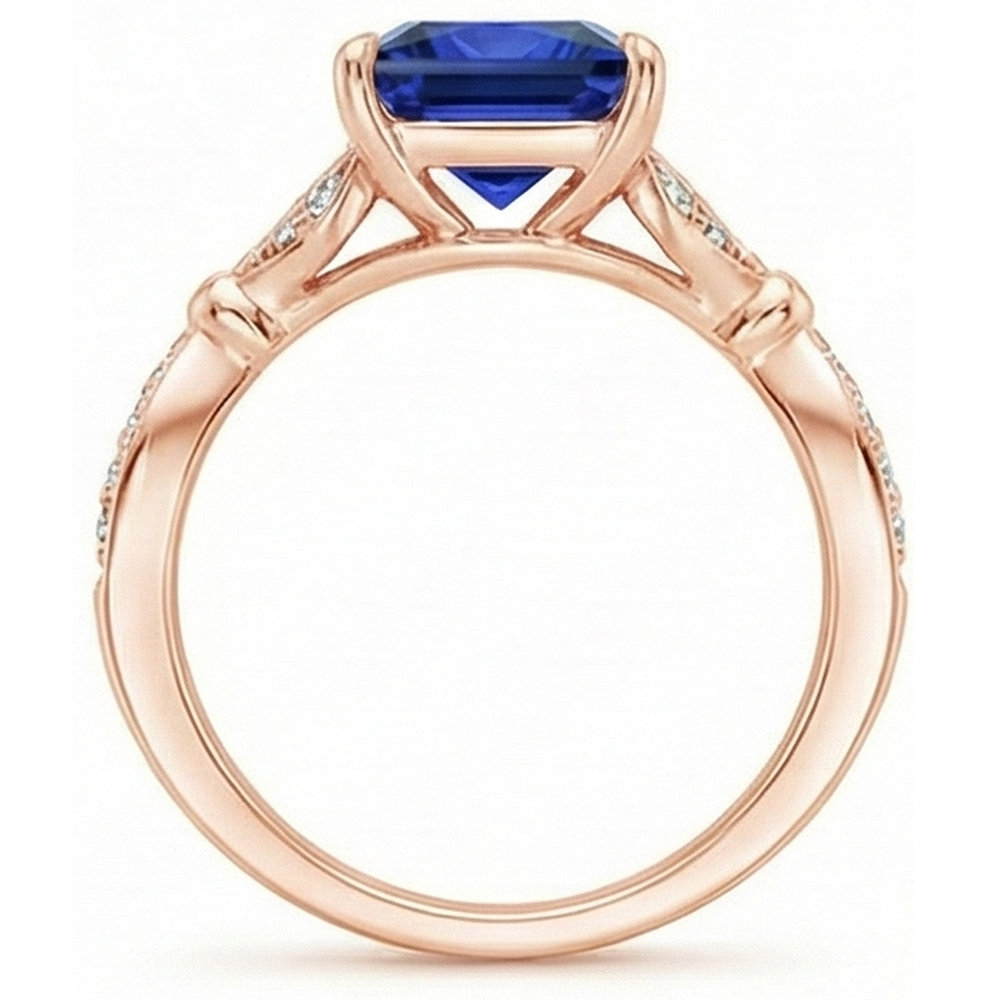 Ring aus Roségold mit Akzenten Princess Cut Blauer Saphir 5,50 Karat
