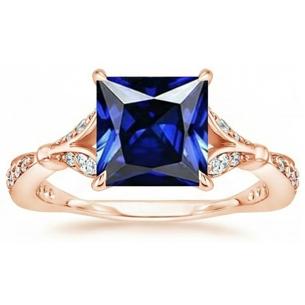 Ring aus Roségold mit Akzenten Princess Cut Blauer Saphir 5,50 Karat
