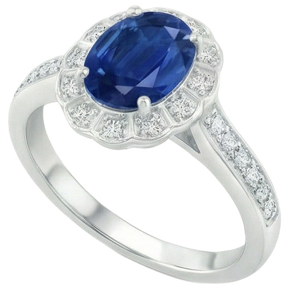 Ring mit Saphir und Diamanten im Oval- und Rundschliff 4,20 Karat Weißgold 14K