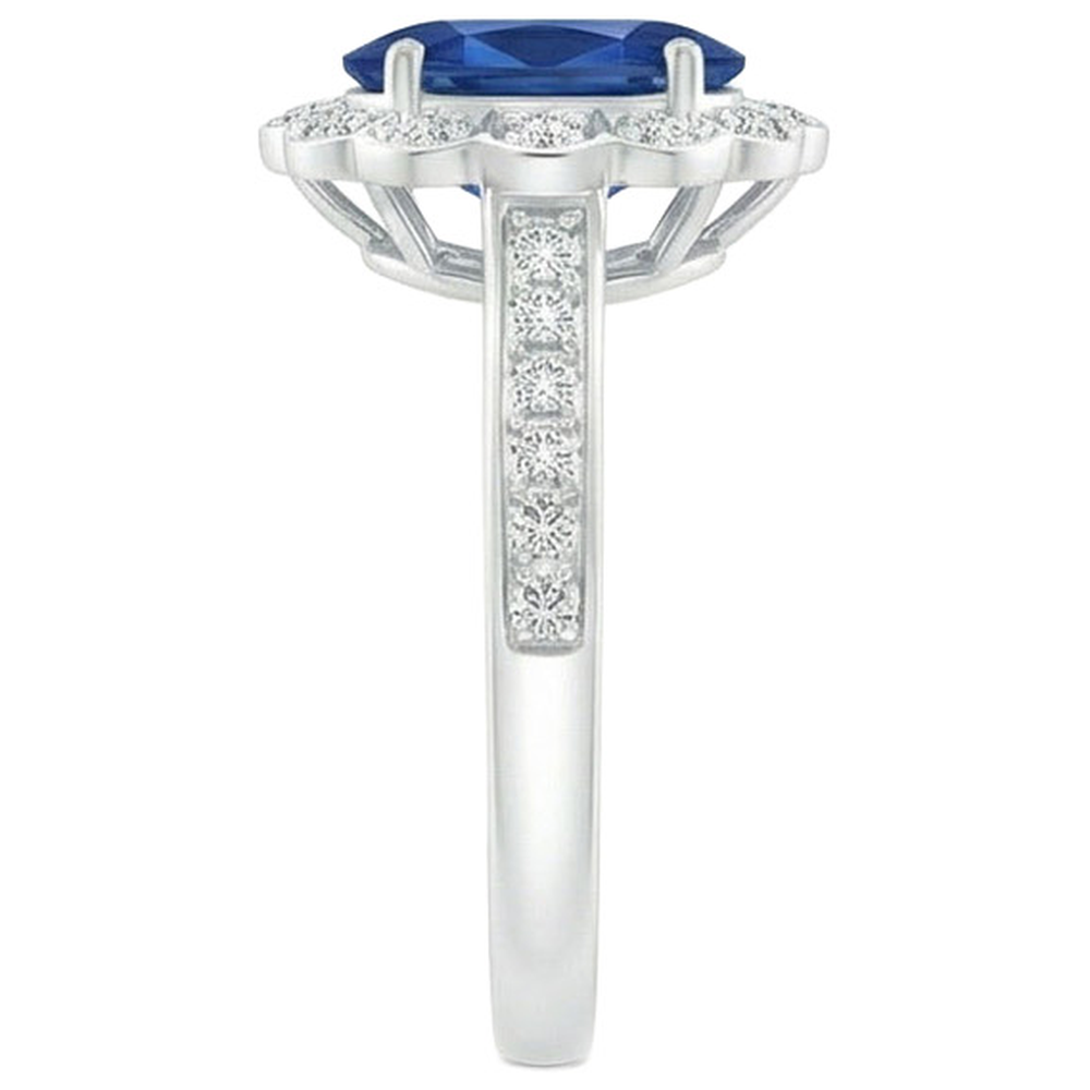 Ring mit Saphir und Diamanten im Oval- und Rundschliff 4,20 Karat Weißgold 14K