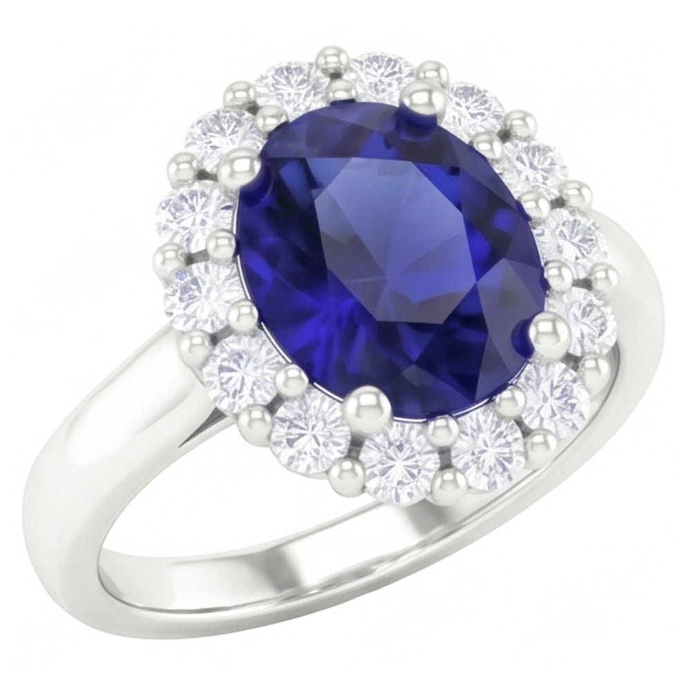 Ring mit Saphir und Diamanten im Rundschliff 2.50 ct Weißgold 14K