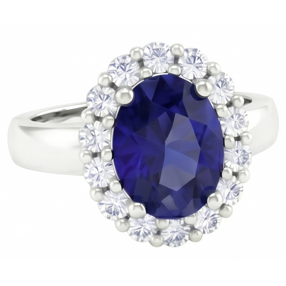 Ring mit Saphir und Diamanten im Rundschliff 2.50 ct Weißgold 14K