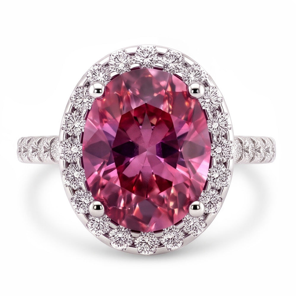 Ring mit rosa Saphir und Diamanten 3,90 Karat Weißgold 14K