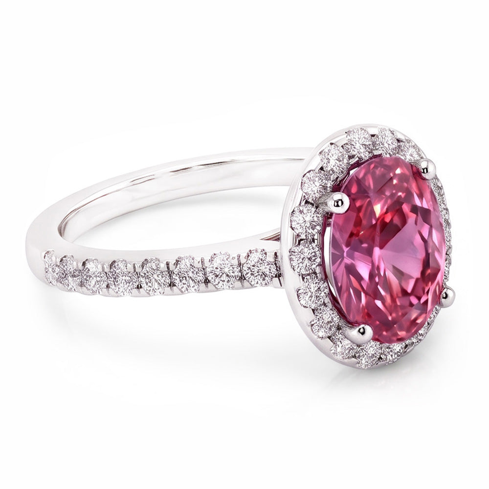 Ring mit rosa Saphir und Diamanten 3,90 Karat Weißgold 14K