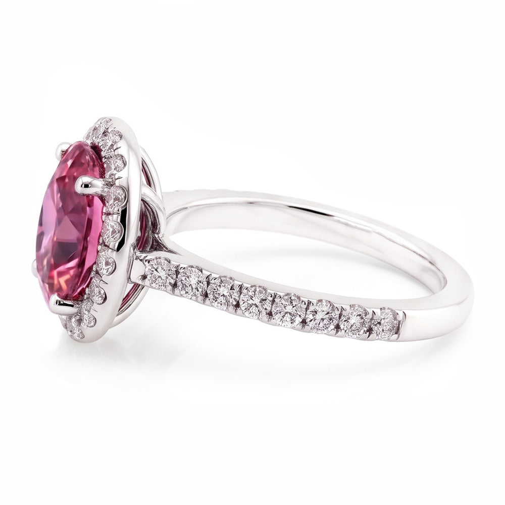 Ring mit rosa Saphir und Diamanten 3,90 Karat Weißgold 14K