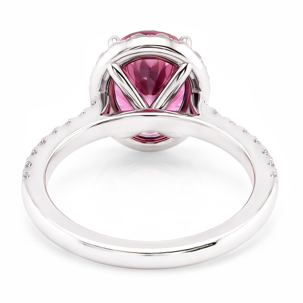 Ring mit rosa Saphir und Diamanten 3,90 Karat Weißgold 14K