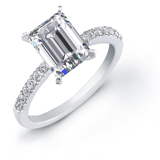 Ring Mit 4 Krappen, Smaragd Und Natürliche Diamanten Im Rundschliff, 3,70 Ct, Weißgold