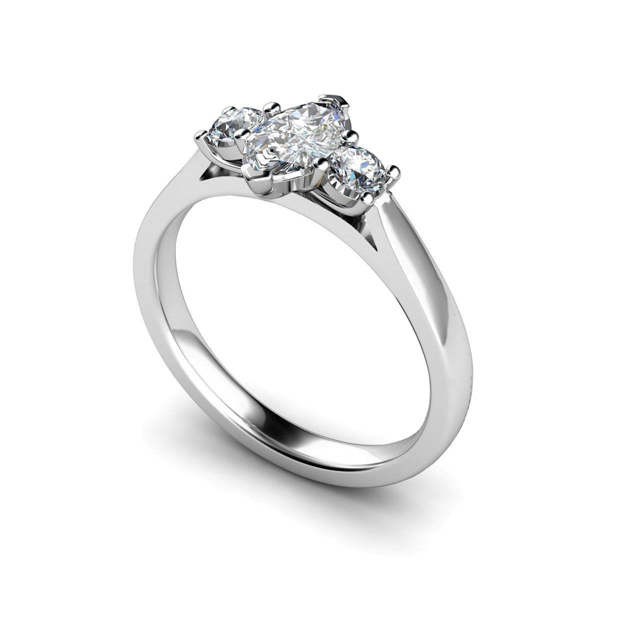 Ring Mit Echt Diamanten Im Marquise- Und Rundschliff Von 1,55 Ct, Drei Steine