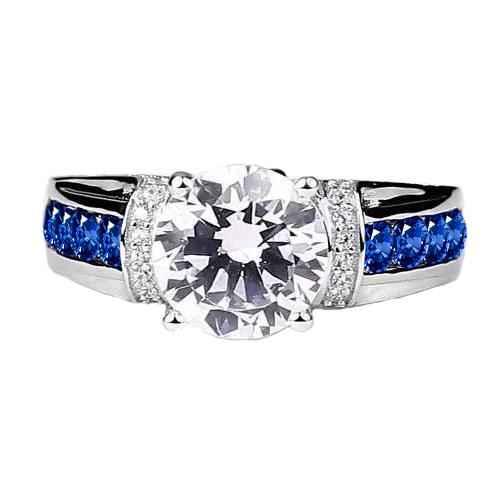 Ring Mit Runden Natürliche Diamanten Und Blauen Saphiren, 3 Karat