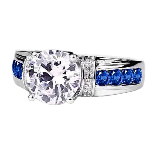 Ring Mit Runden Natürliche Diamanten Und Blauen Saphiren, 3 Karat