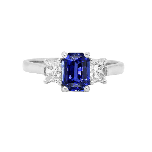 Ring Drei Steinen Mit Smaragd Blaue Saphir Und Diamanten