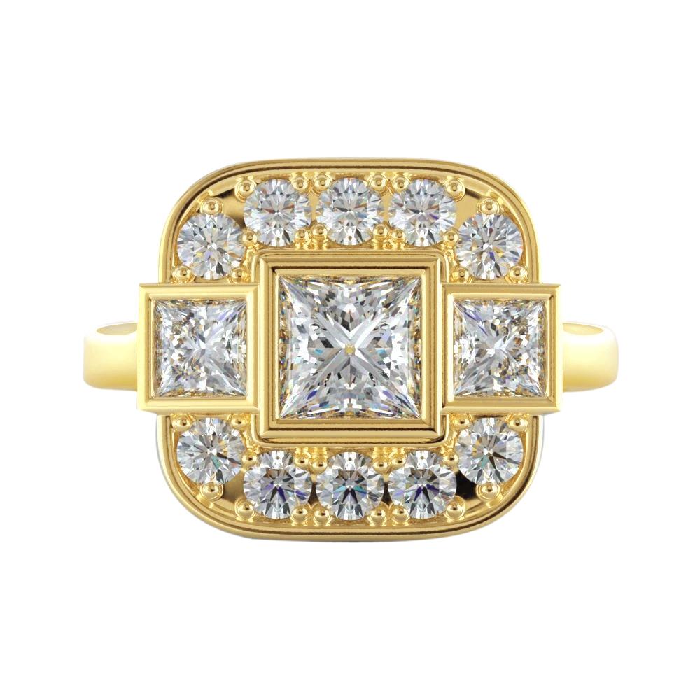 Ring Mit Prinzessin Und Rundem Natürliche Diamanten 2.15 Karat Gelbgold 14K
