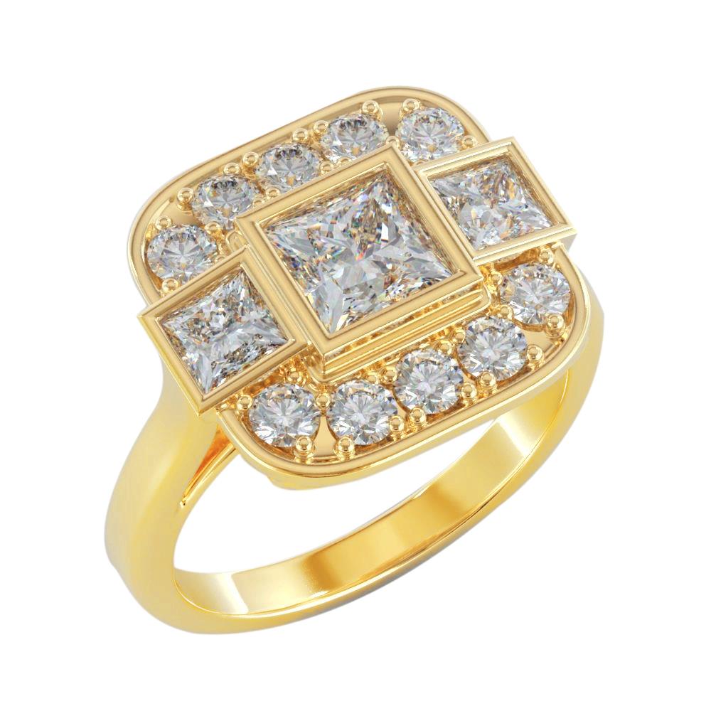 Ring Mit Prinzessin Und Rundem Natürliche Diamanten 2.15 Karat Gelbgold 14K