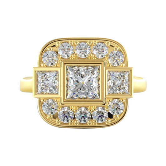 Ring Mit Prinzessin Und Rundem Natürliche Diamanten 2.15 Karat Gelbgold 14K