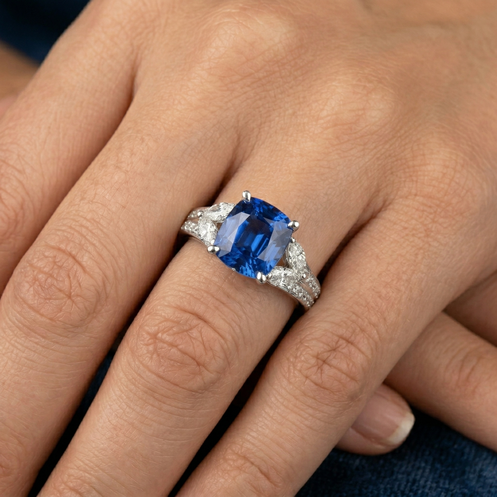 echter marquise diamant 5.10Karat ring mit Diamantbesatz