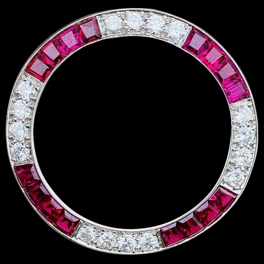 Rolex-Lünette aus Edelstahl mit Diamanten und Rubinen für 36-mm-Uhren