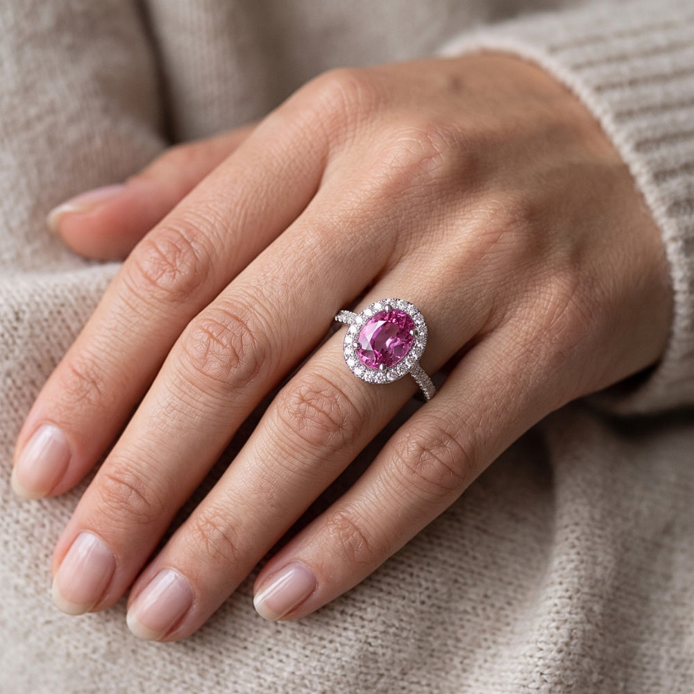 Rosa Saphir Halo Diamant Ring