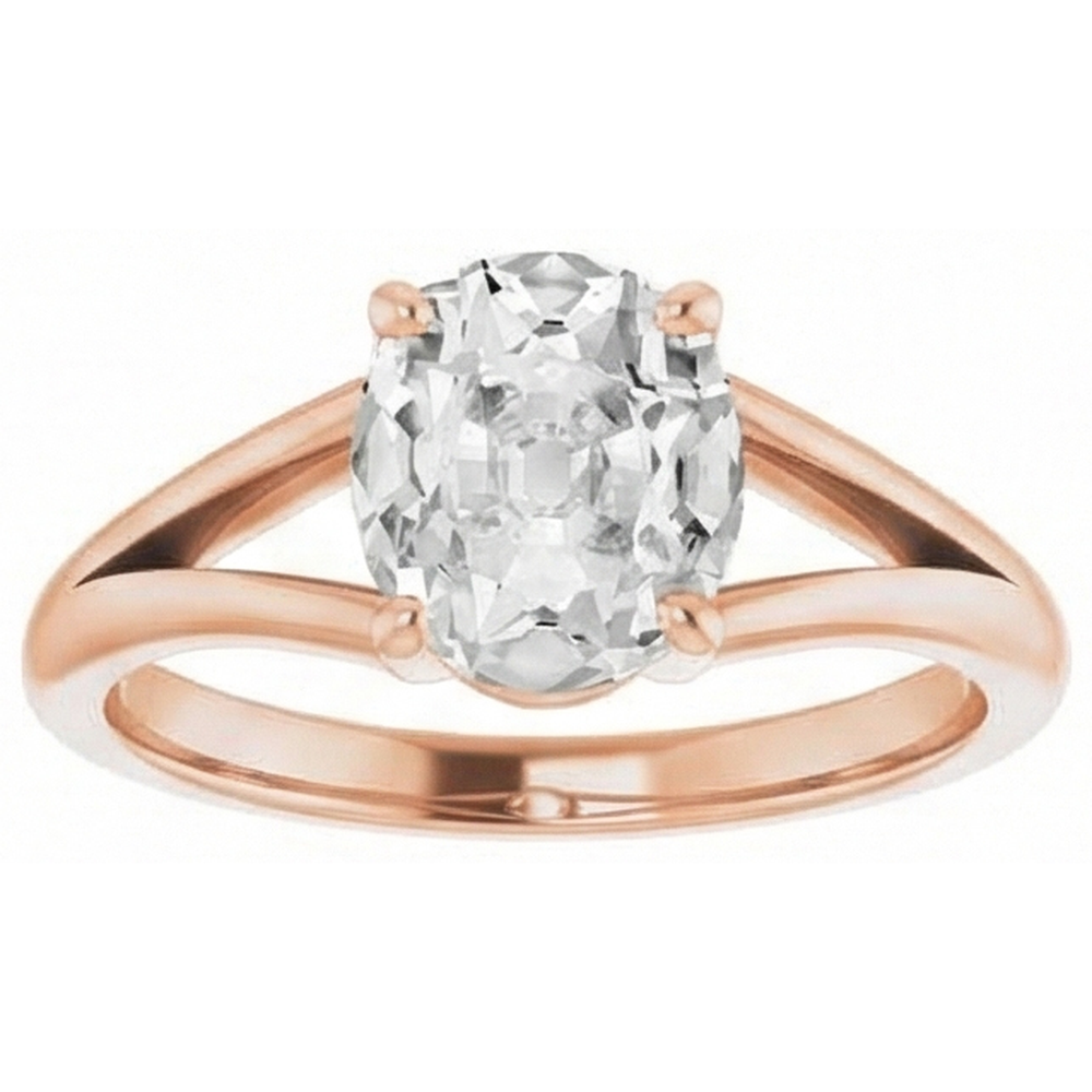 Brillant Antik-Kissen-Schliff Solitär-Verlobungsring in 14K Roségold – Frontansicht