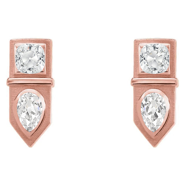 Naturreiner Edler Diamant Ohrstecker 1 Karat 14 Karat Roségold – Hauptansicht