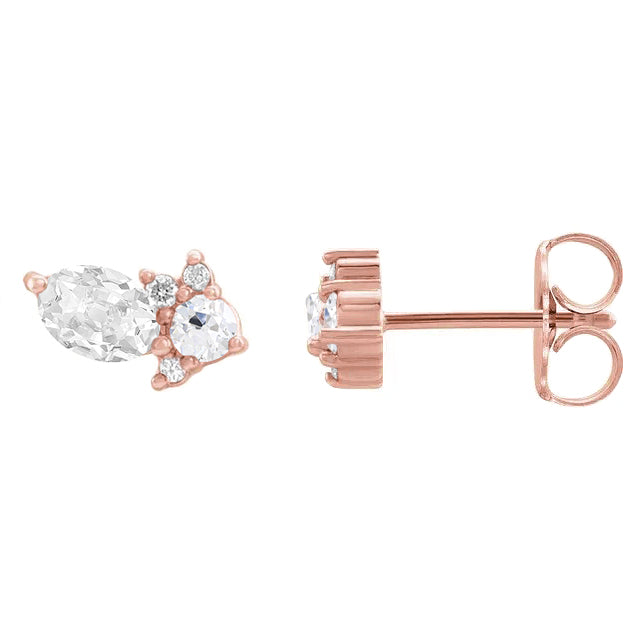 Brillant Antik-Kissen-Schliff Ohrringe in 14 Karat Roségold – Frontansicht