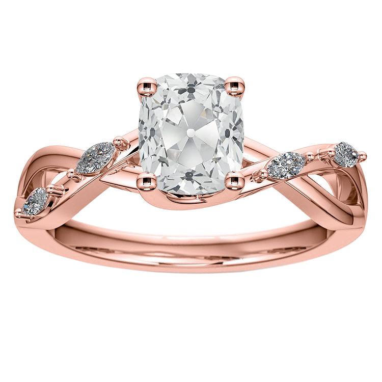 Rose Gold Kissen Old Cut Echt Diamantring & Marquise Akzente 4,75 Karat