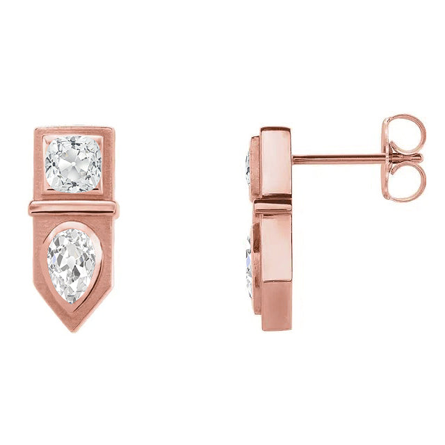 Edler Diamant Cushion Ohrstecker in 14 Karat Roségold – Frontansicht