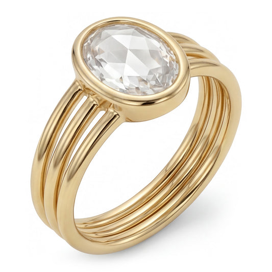 Rosen-Schliff Einzelstein-Ring – Brillant 3 Karat 14K Gelbgold